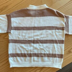 Striped Brown and White Women’s Short Sleeve Sweater